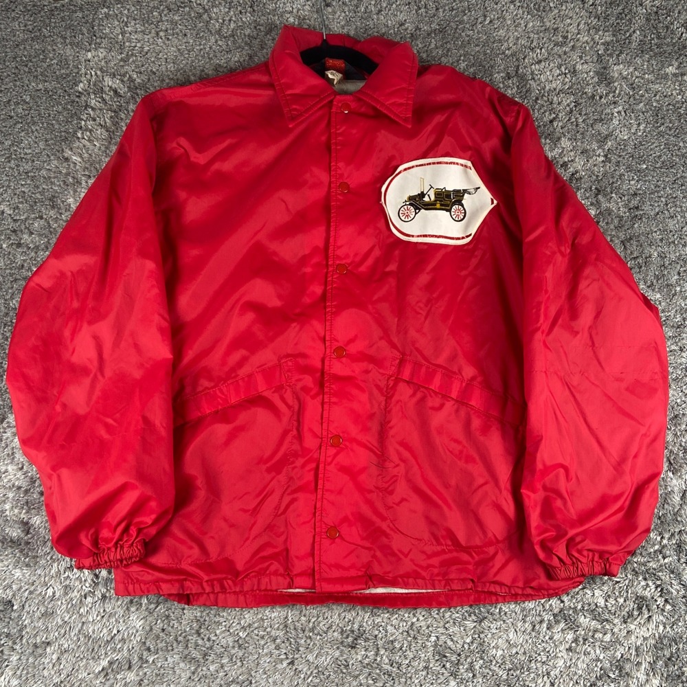 Vintage Pla-Jac Dunbrooke Coaches Jacket Mens Medium Red Antique Car Pack USA
